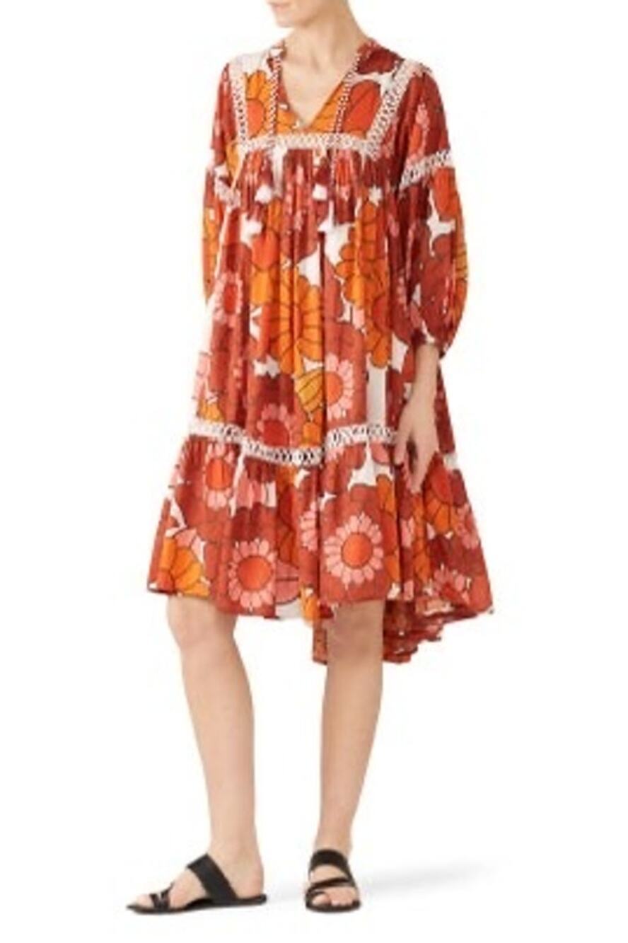 DODO BAR OR Nell Burnt Orange White Floral Lace Cutout Oversized Dress Size S